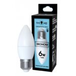 Лампа EuroLight Эконом светодиодная цоколь 27, форма C37 (свеча), мощность 6w-500 lumen, белый свет (5000K) 1 шт