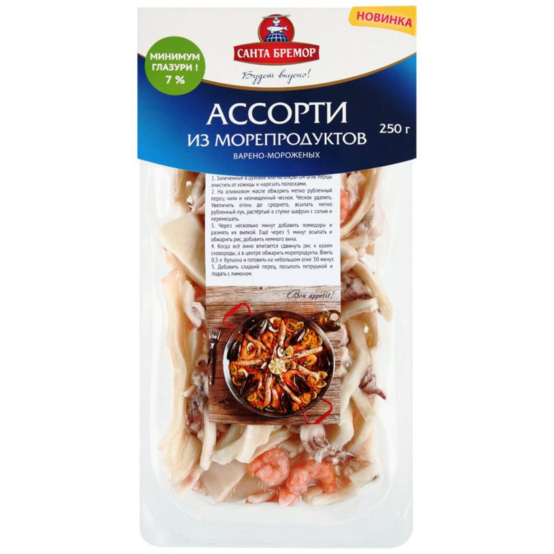 Коктейль Санта Бремор ассорти из морепродуктов варено-мороженый 250 г