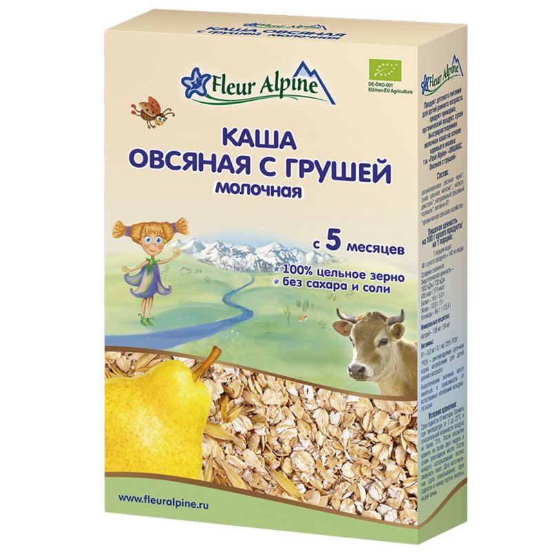 Каша Fleur Alpine Organic овсяная с грушей молочная для детей 200 г