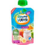 Пюре ФрутоНяня из яблок, груш, бананов и персиков с йогуртом 90 г