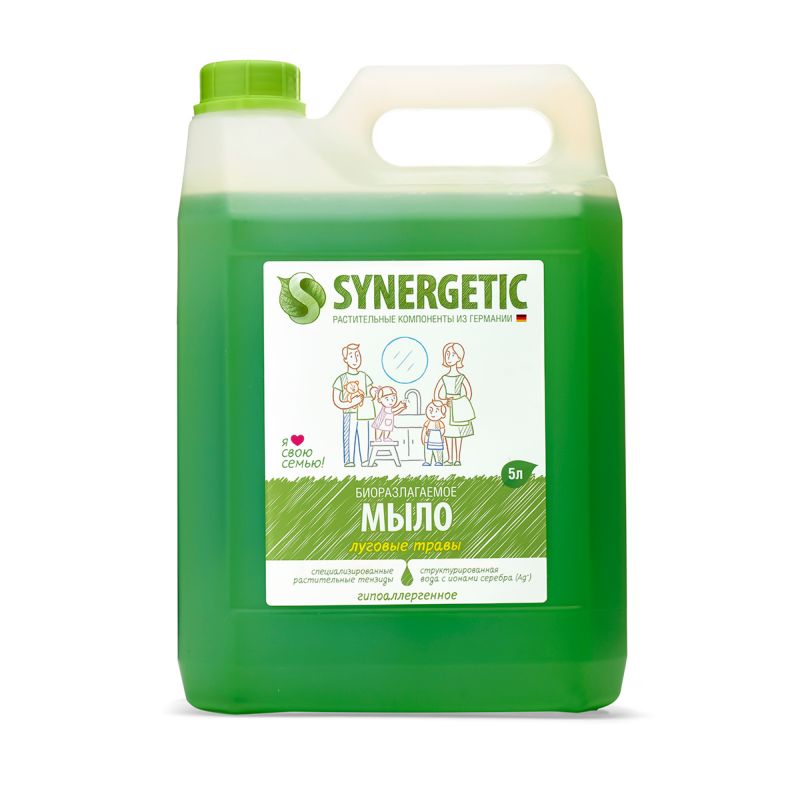 Мыло Synergetic жидкое биоразлагаемое для мытья рук и тела луговые травы 5 л