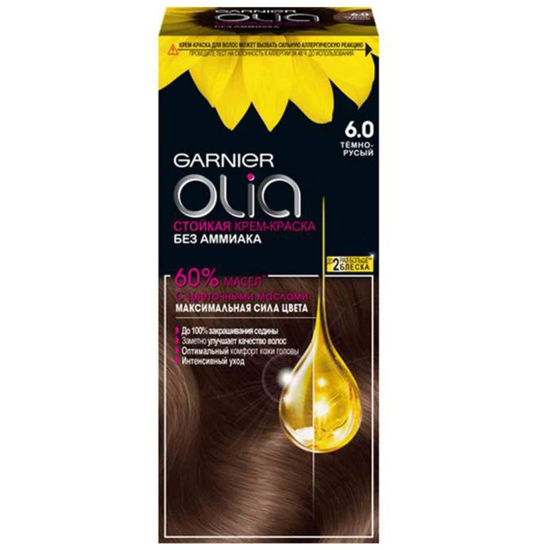 Крем-краска Garnier Olia стойкая без аммиака для волос #6.0 Темно-русый 112 мл